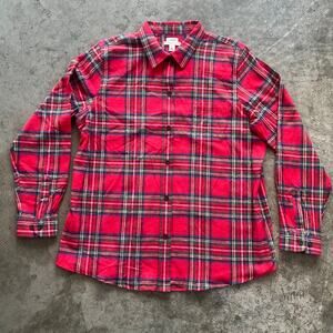L.L. Bean Scotch Plaid Flannel Shirt XL Tall Red Relaxed Fit